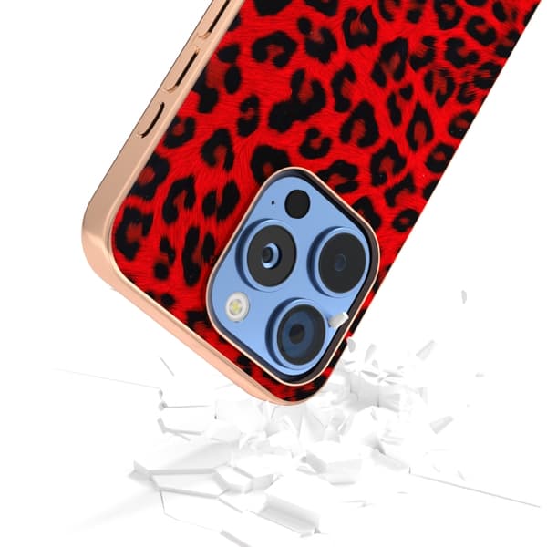 iPhone 16 Pro Leopard Print Nano Plating Skal Röd