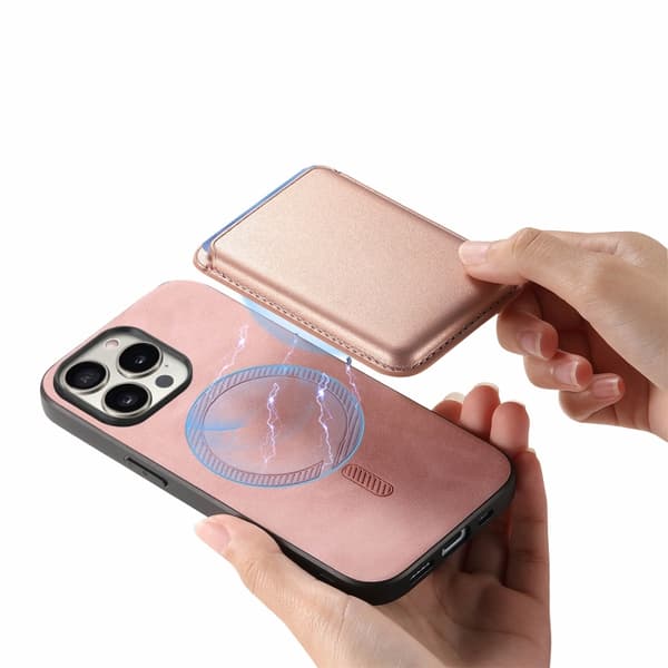 iPhone 16 Pro Max Retro Magsafe Kortväska PU Bakskal Rosa