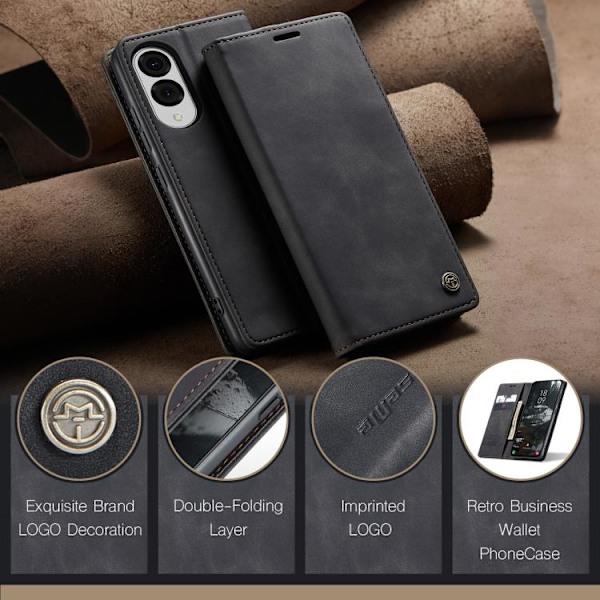 Samsung Galaxy S25 Edge 5G Skal CaseMe 013 Multifunktionell Horisontell Flip Läder Svart