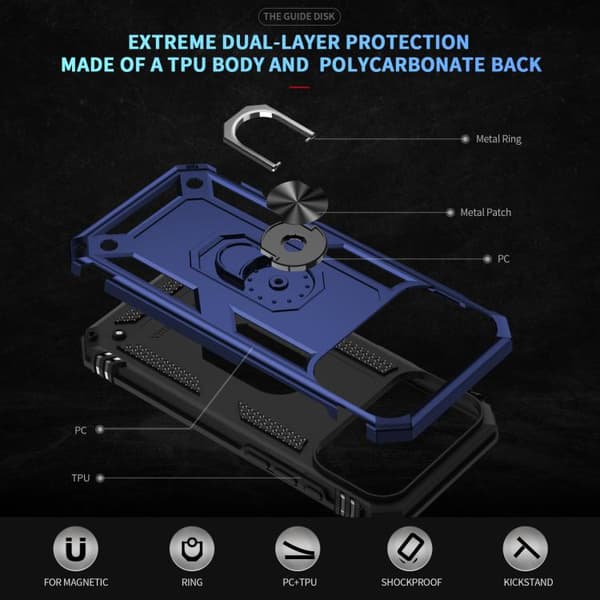 iPhone 17 Pro Max Skal Shockproof TPU Hybrid PC med Hållare Blå