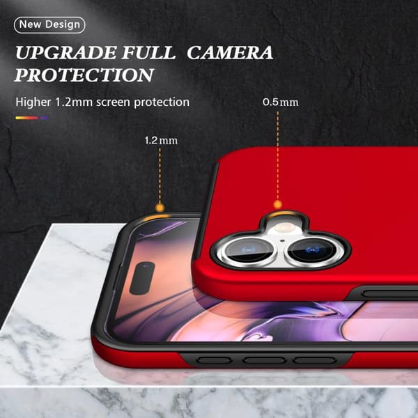 iPhone 17 Skal - PC + TPU med osynlig ringhållare Röd