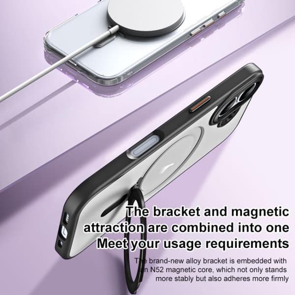 iPhone 17 Skal med Airbag MagSafe Stötsäker Frostad och Fällbart Stöd Blå