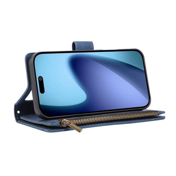 iPhone 18 Pro Max / iPhone 17 Pro Max Skal - läder med multifunktionell kortficka Blå