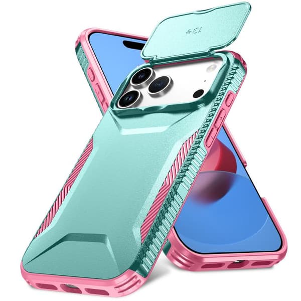 iPhone 18 Pro Max / iPhone 17 Pro Max Skal med Sliding Camshield Rosa + Grågrön
