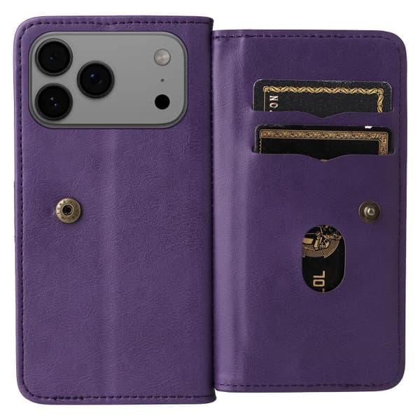 iPhone 18 Pro Max / iPhone 17 Pro Max Skal Läderfodral med Multifunktion och 10 Kortfack Violett