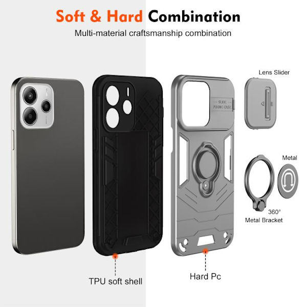 Redmi Note 14 4G - Camshield Ring Holder fodral Grå