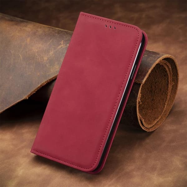 iPhone 18 Pro Max / iPhone 17 Pro Max Skal läderfodral med retro känsla och magnetisk flip Röd