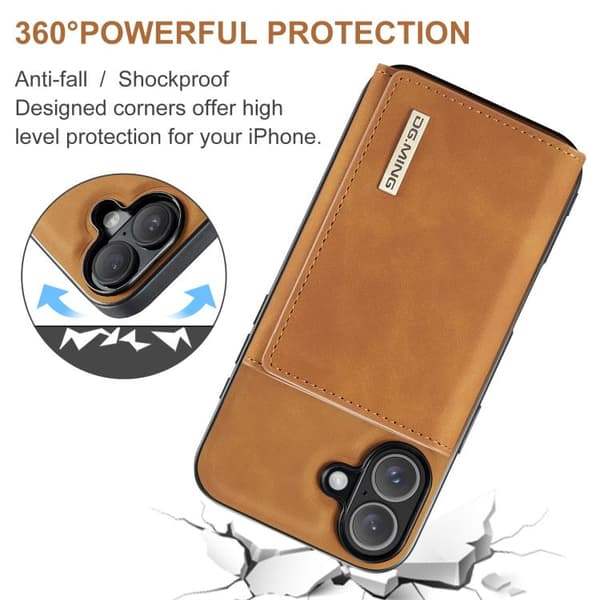 iPhone 17 Skal läderfodral DG.MING M1 Series 3-Fold Multi Card Wallet Brun