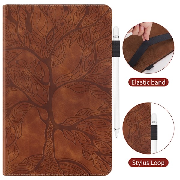 Samsung Galaxy Tab S9 / S9 FE Skal i Läder - Life Tree Series Horisontell Flip Brun