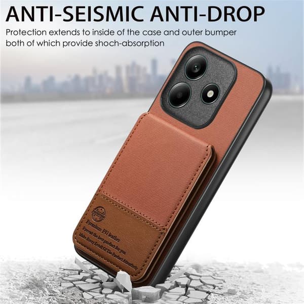 Redmi Note 14 5G - Vertikal Flip RFID Kortväska i Twill Läder Brun