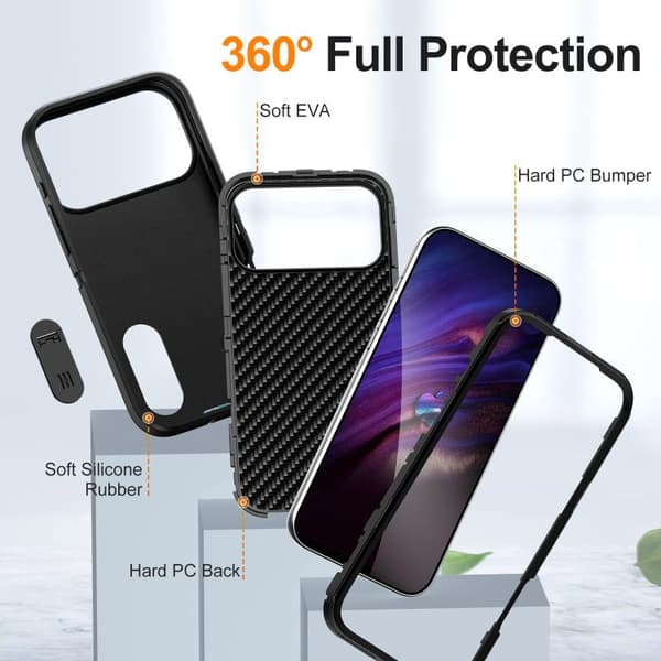 iPhone 18 Pro Max / iPhone 17 Pro Max Skal - robust PC + silikon med hållare Svart