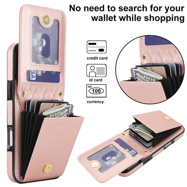 iPhone 18 Pro Max / iPhone 17 Pro Max Skal med RFID och Rhombisk Korthållare Roséguld