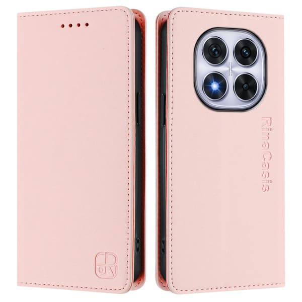 Redmi Note 14 Pro 4G RC01 - Dubbelvikts Magnetisk RFID Läderfodral Rosa