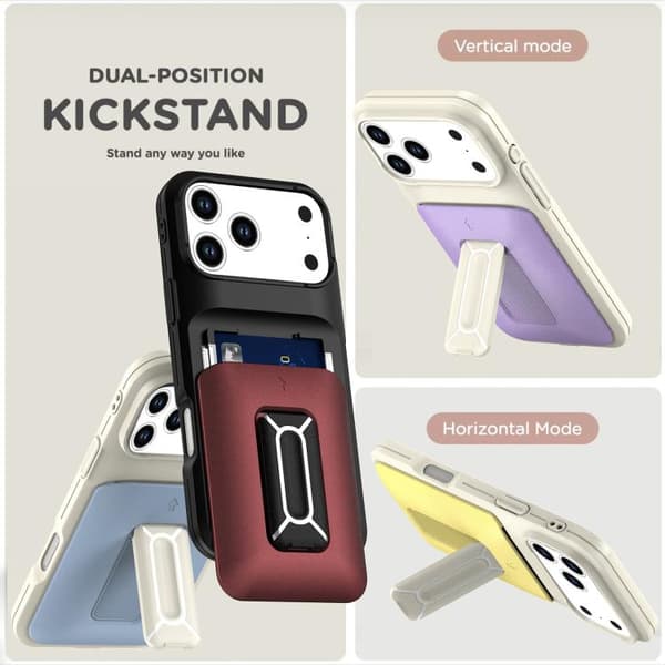 iPhone 18 Pro Max / iPhone 17 Pro Max Skal med Sliding Card Holder och Kickstand Beige Rosa