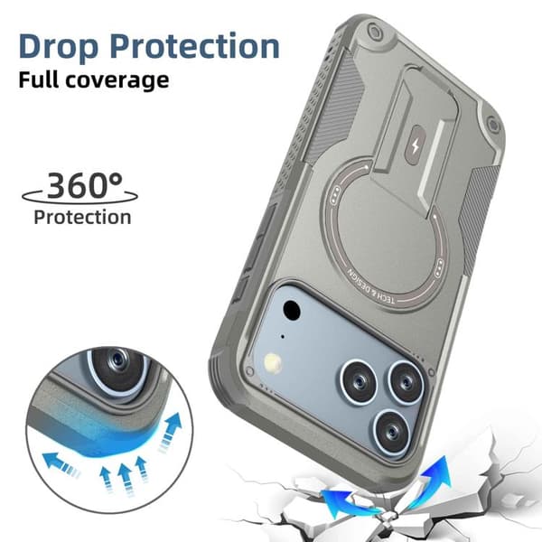 iPhone 18 Pro Max / iPhone 17 Pro Max Skal med Armor MagSafe Hållare - PC Hybrid TPU Grå