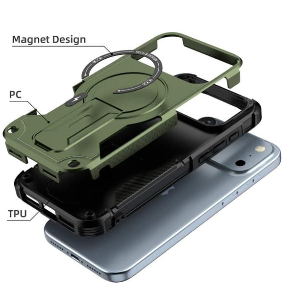 iPhone 18 Pro Max / iPhone 17 Pro Max Skal med Armor MagSafe Hållare - PC Hybrid TPU Armégrön