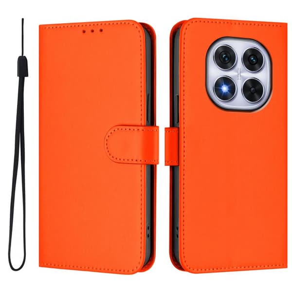 Redmi Note 14 Pro 4G - Hölster i läder med solid färg och rem Orange