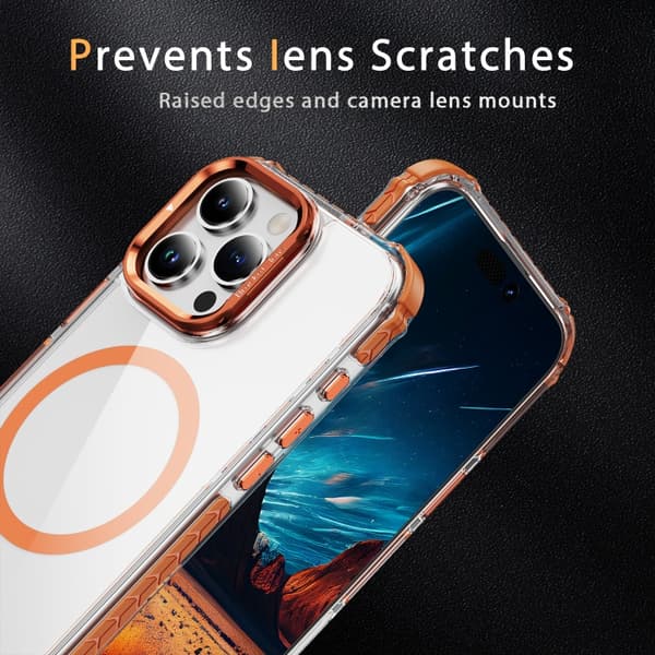 iPhone 16 Pro Max Rainbow Series Transparent MagSafe Linshållare Skal Orange