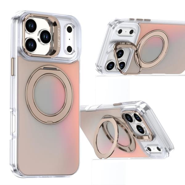 iPhone 18 Pro Max / iPhone 17 Pro Max Gradient Färgförändring Rotera Hållare Linse Kickstand Magsafe Skal Ökenguld