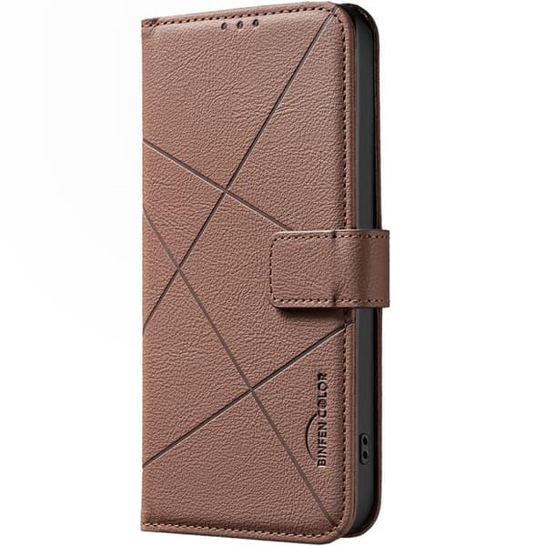 Redmi Note 14 5G - Geometriskt Mönster RFID Läderfodral Brun