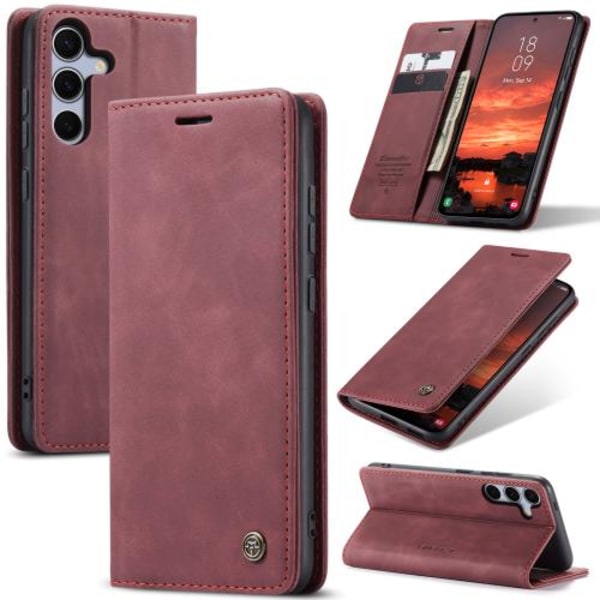 Samsung Galaxy S25 5G Skal CaseMe 013 Multifunktionell Horisontell Flip Läder Röd