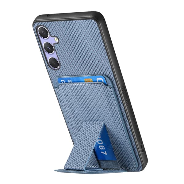 Samsung Galaxy S25 5G Skal i Kolfiber med Kortficka och Fällbart Ställ Blå