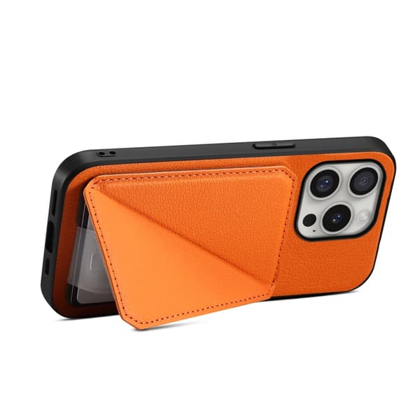 iPhone 16 Pro D04 Kalvtextur Dubbelkortshållare Skal Orange