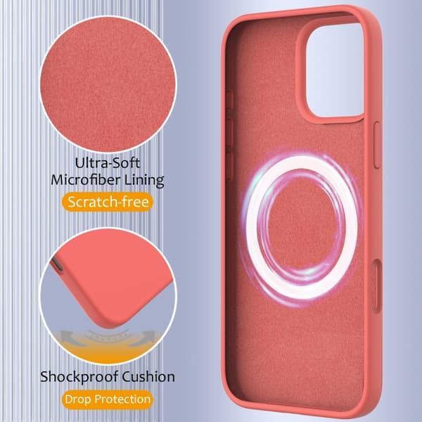 iPhone 16 Pro Max Shockproof Silikon Magsafe Skal Rosa Orange