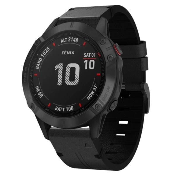 För Garmin Fenix ​​6 Pro GPS 22mm läder stålspänne watch Black