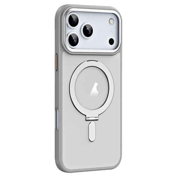 iPhone 18 Pro / iPhone 17 Pro Skal med Airbag MagSafe Stötsäker Frostad och Fällbart Ställ Grå