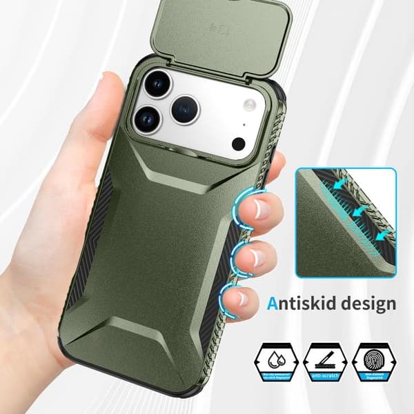 iPhone 18 Pro Max / iPhone 17 Pro Max Skal med Sliding Camshield Alpingrön