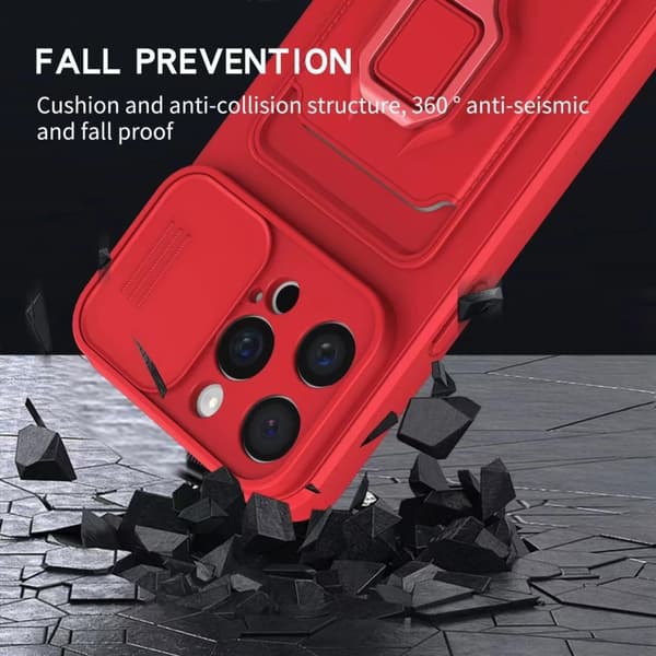 iPhone 16 Pro Max Skal med Sliding Camshield Magnetisk Kortficka Silikon Rosa