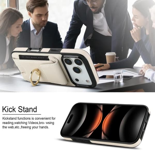 iPhone 17 Pro Skal med Elastisk Kortficka och Ringhållare Vit