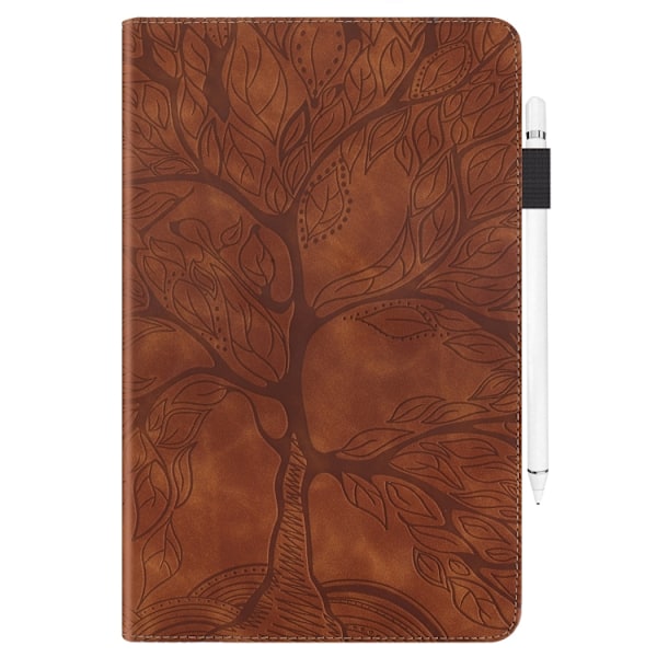Samsung Galaxy Tab S9+ / S9 FE+ Skal i Läder - Life Tree Series Horisontell Flip Brun