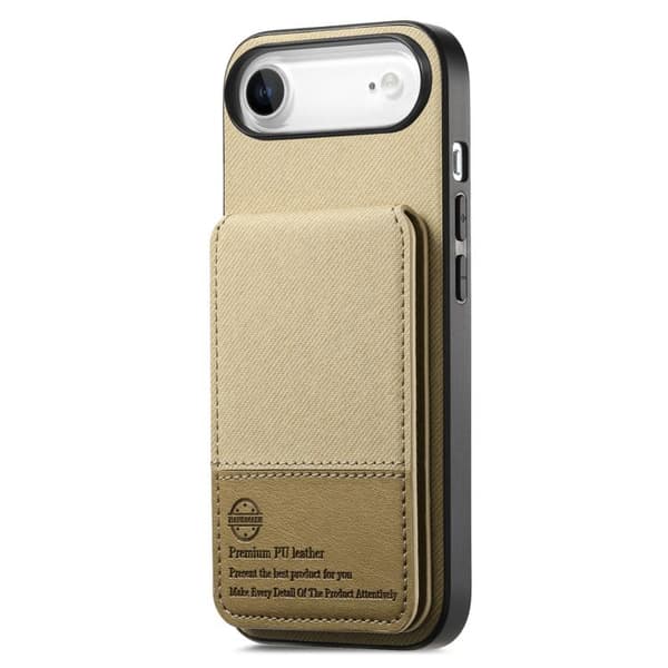 iPhone 17 Air Skal - Twill-tyg Läder Vertikal Flip RFID Kortväska Kaki