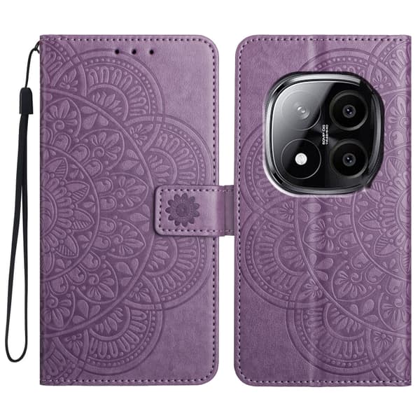 Redmi Note 14 Pro 5G - Blomsterpräglat Läderfodral Purpur