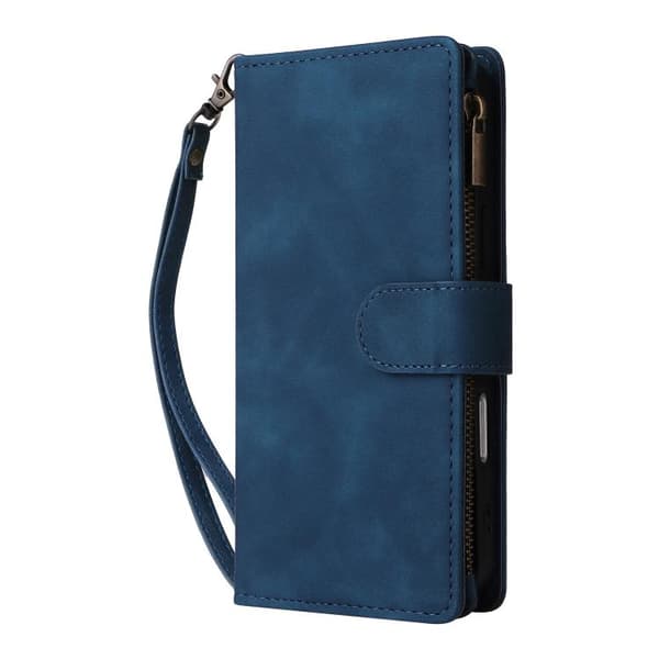 iPhone 16 Pro Multifunktionell Multi-Kort Wallet Skal Läder Fodral Blå