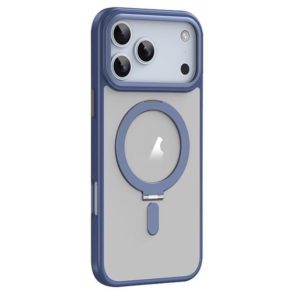 iPhone 17 Pro Max Skal med Airbag MagSafe Stötsäker Frostad och Fällbart Stöd Blå