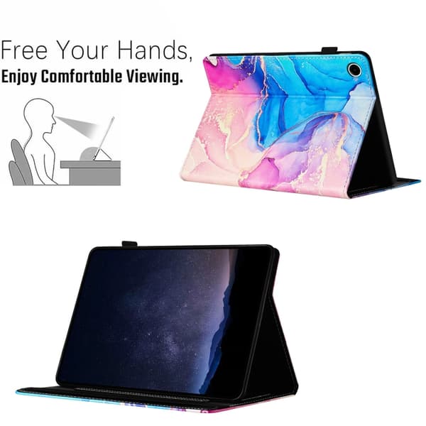 Samsung Galaxy Tab A9 / A11 Marble Litchi Läderfodral Rosa Blå