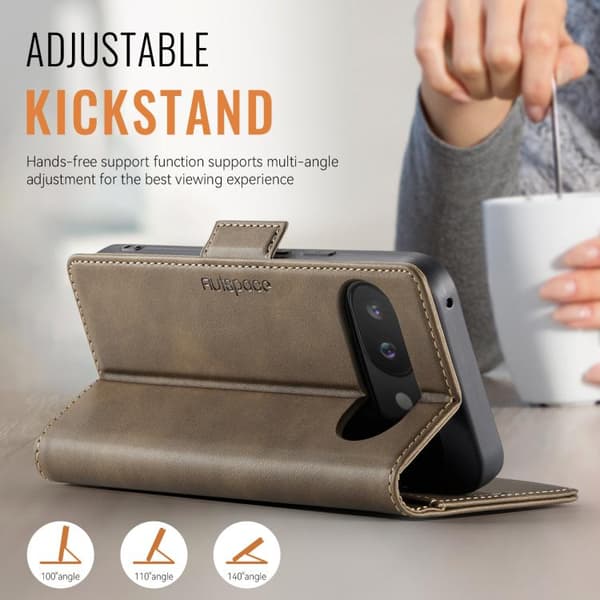 för Pixel 9a Skal - AutSpace A11 Sidobuckle MagSafe Magnetisk RFID Läderfodral Kaffe