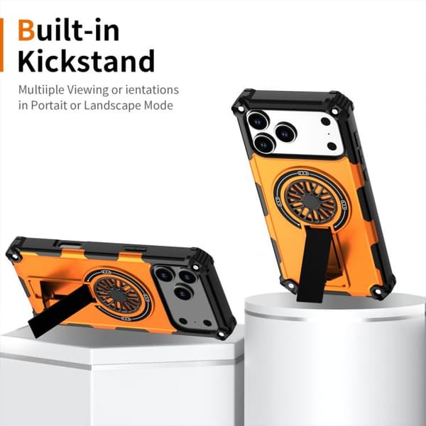 iPhone 18 Pro / iPhone 17 Pro Skal med Stötskydd och Kickstand - Metall Orange