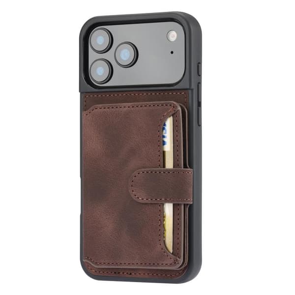 iPhone 18 Pro / iPhone 17 Pro Skal med RFID-skydd och PU-kortficka Kaffe