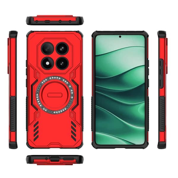 Redmi Note 14 Pro 5G - Butterfly Armor MagSafe Magnetisk Ring Stötsäker Mobilskal Röd