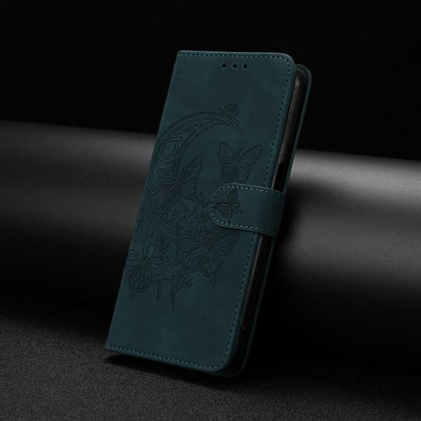 iPhone 18 Pro Max / iPhone 17 Pro Max Skal läderfodral med månbelyst fjärilsdansmönster Grön