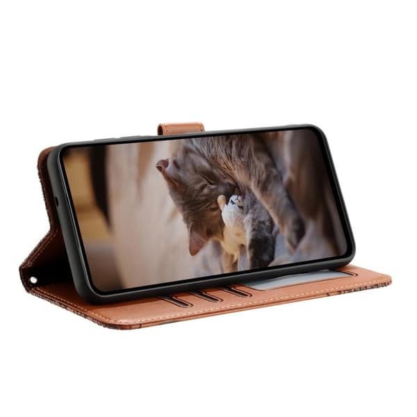 iPhone 17 Pro Max Skal läderfodral med kattprägling och rem Brun