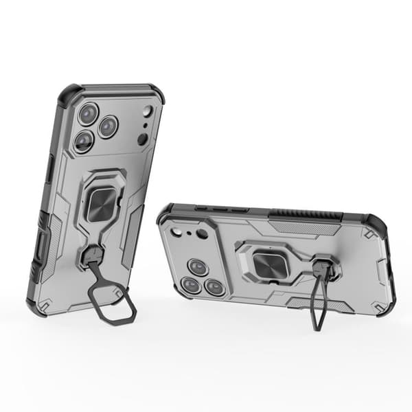 iPhone 18 Pro Max / iPhone 17 Pro Max Skal med Metall Kickstand och TPU Hybrid PC Grå