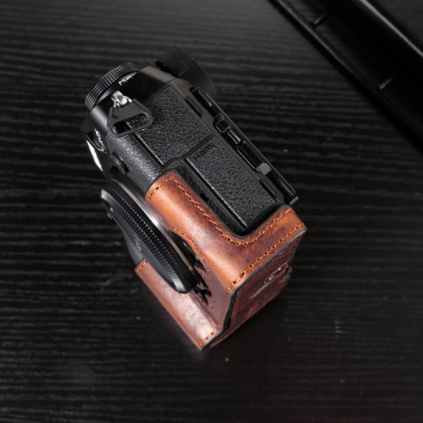 För FUJIFILM X-T5 Kamera Fodral i Kohud Anti-scratch Skyddande Fodral Basöverdrag Djupt kaffe