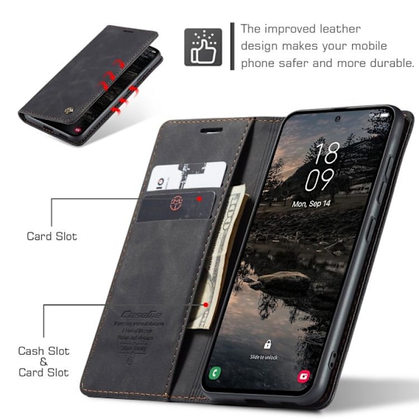 Samsung Galaxy S25 5G Skal CaseMe 013 Multifunktionell Horisontell Flip Läder Svart