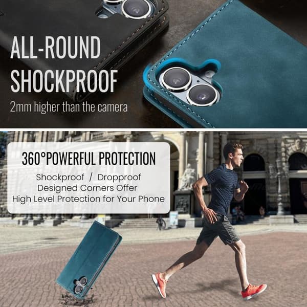 iPhone 17 Skal Läderfodral Multifunktionell Horisontell Flip Blå