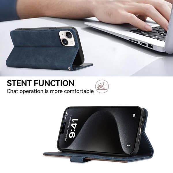 Redmi Note 14 4G - ABEEL Färgblock Magnetisk RFID Läderfodral Blåbrun